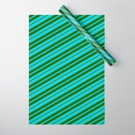 [ Thumbnail: Dark Turquoise & Dark Green Colored Lined/Striped Pattern Wrapping Paper ]