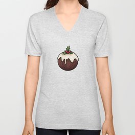 Christmas Pudding Feast with Holly and Berries, Purple V Neck T Shirt
