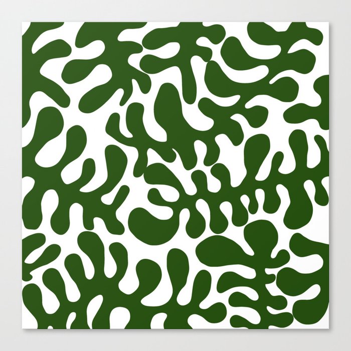 Green Matisse cut outs seaweed pattern on white background Canvas Print