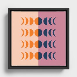 Moon Phases 28 in Navy Mauve Chic Peach Boho Orange Framed Canvas
