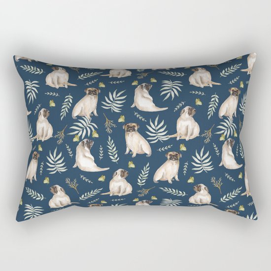 Pugs and butterflies. Blue pattern Rectangular Pillow