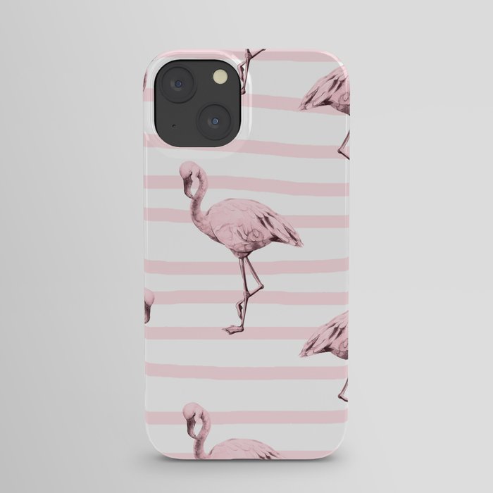Flamingos on Drawn Stripes in Pink Flamingo iPhone Case