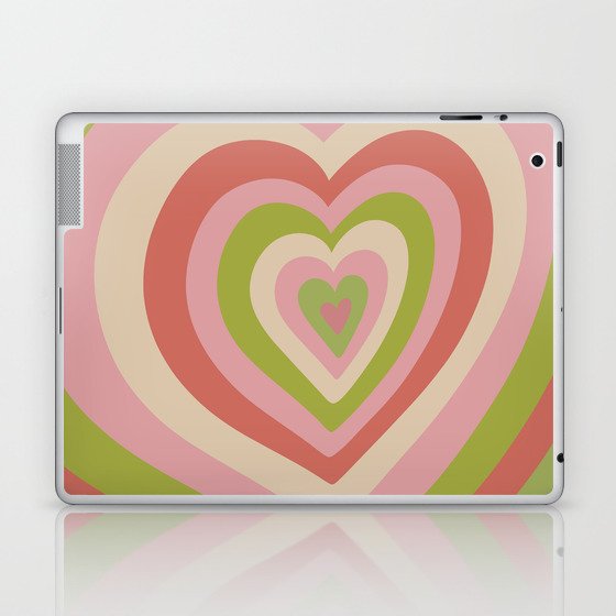 Retro Groovy Love Hearts - forest green pink rose red Laptop & iPad Skin
