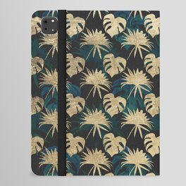 Tropical green blue gold watercolor monstera foliage iPad Folio Case