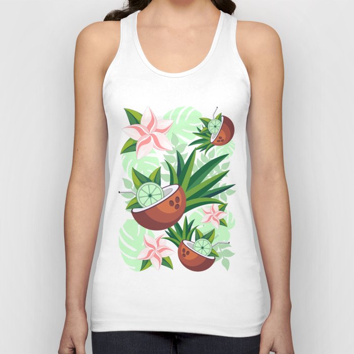 Lime in Coconut with Pink Plumeria Flowers Tropical Summer Pattern Tank Top