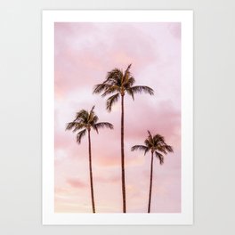 Palm Tree Photography | Landscape | Sunset Unicorn Clouds | Blush Millennial Pink | Beach Art Print
