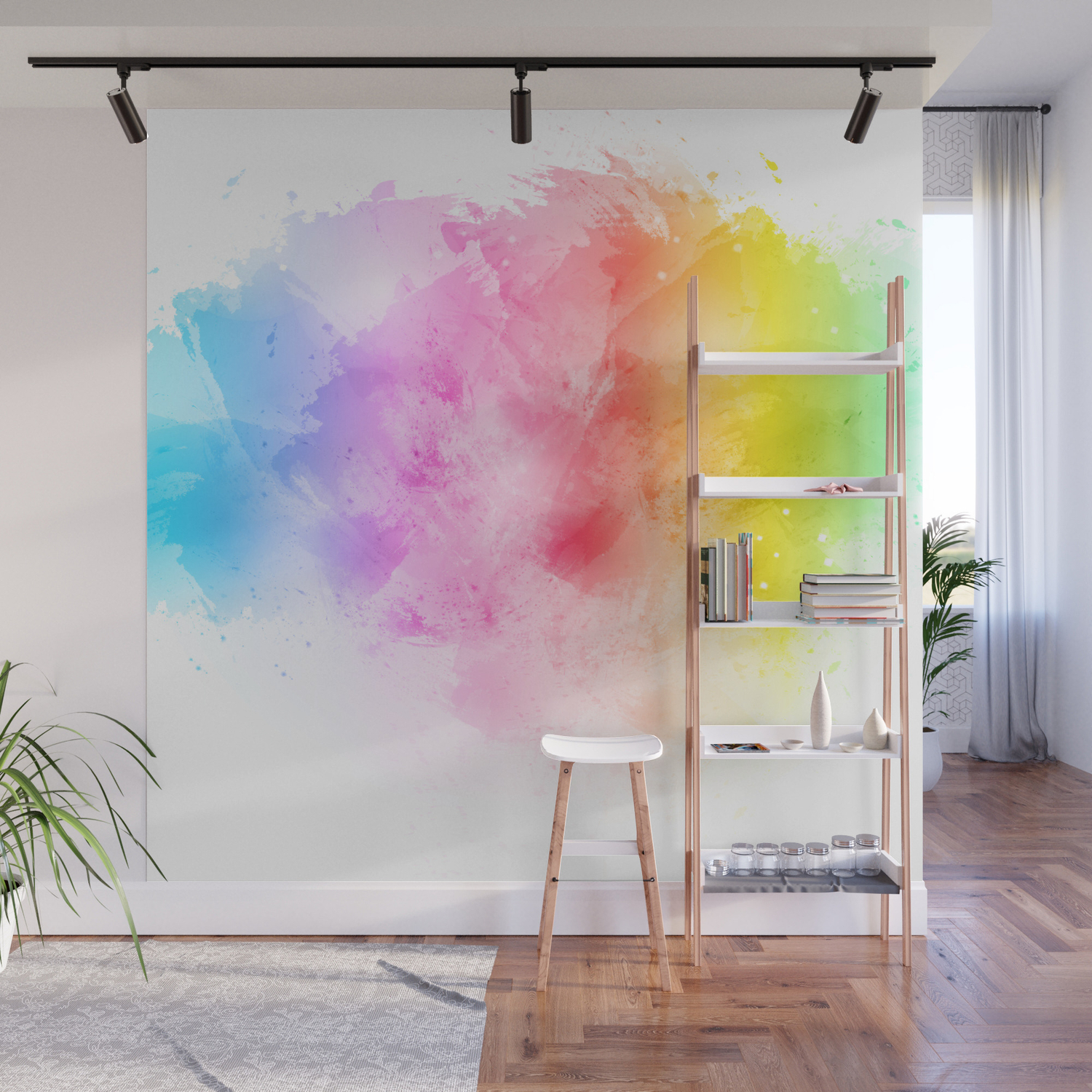 Rainbow Abstract Artistic Watercolor Splash Background Wall Mural By Allias Society6