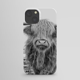 Highland Cow in a Fence Black and White iPhone Case