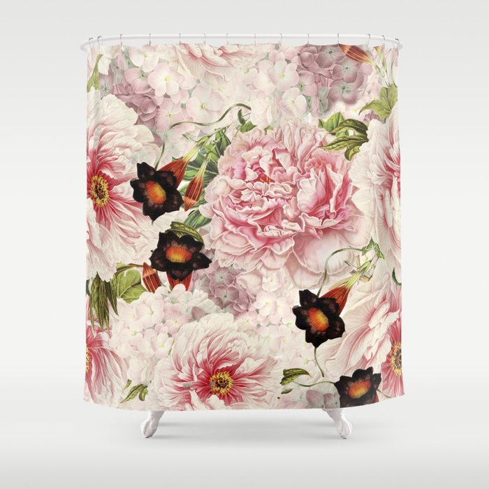 Shabby Chic Pink Fl Peonies Flowers, Vintage Chic Shower Curtain