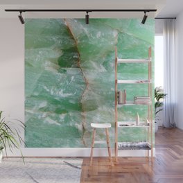 Crystalized Pale Green Quartz Slab with Copper Vein Wall Mural