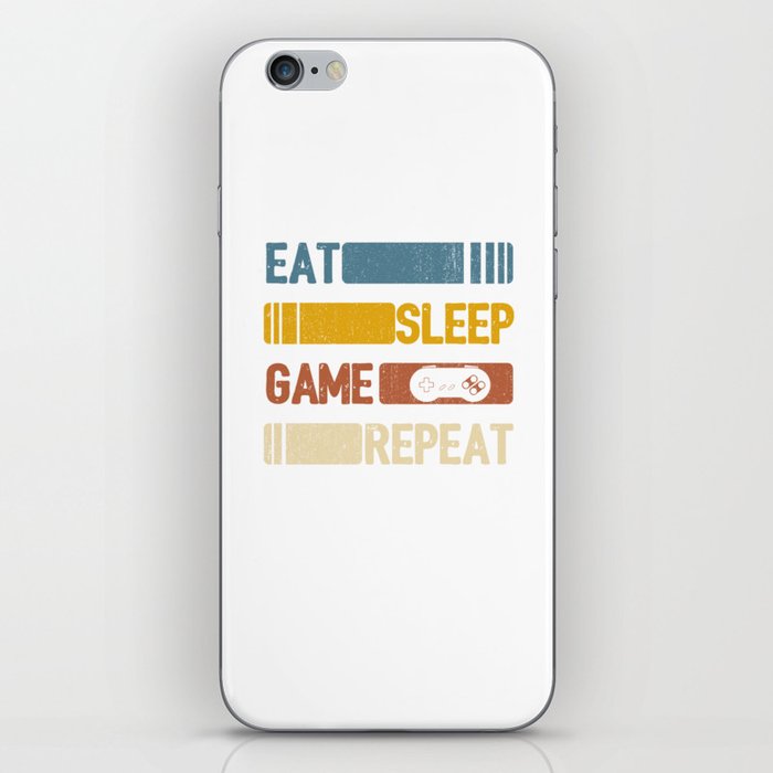 Video Game Eat Sleep Game Repeat Funny Vintage Retro Distressed Styled Unisex Shirt iPhone Skin