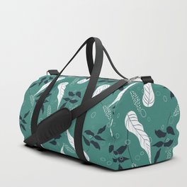 Leaf Pattern On Green Blue Background Duffle Bag