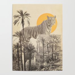 Giant Tiger in Ruins and Palms Poster