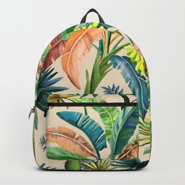 Palm Life, tropical palm leaves, Hollywood Regency, green, orange Backpack