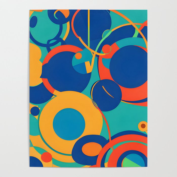 Mix circles, lines and dots in cool and warm colors Poster