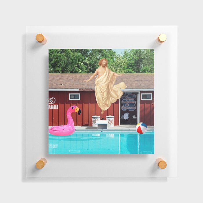 Jesus at pool party Floating Acrylic Print