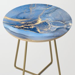 Denim Blue + Slate Abstract Storm Swirl Side Table
