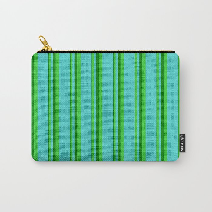 Green, Lime Green, and Turquoise Colored Lines Pattern Carry-All Pouch