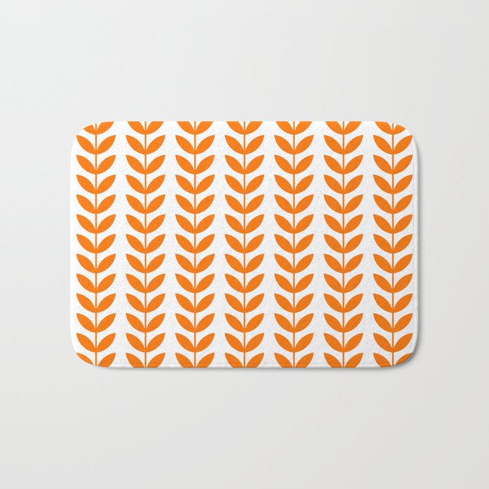 Orange Scandinavian leaves pattern Bath Mat