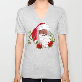 Christmas Santa Claus and Poinsettias Unisex V-Neck
