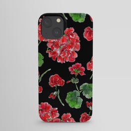 Red Geranium with black background iPhone Case