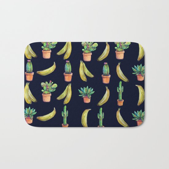 Cactus & Bananas at night Bath Mat