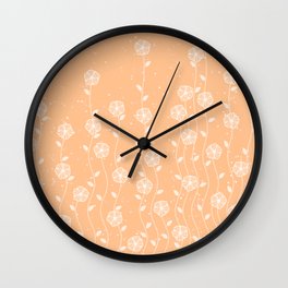 Minimal flowers, floral nature print with coral background, climbing spring plants Wall Clock