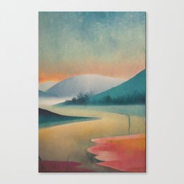 Autumn mountains landscape decorative calm vintage painting Canvas Print