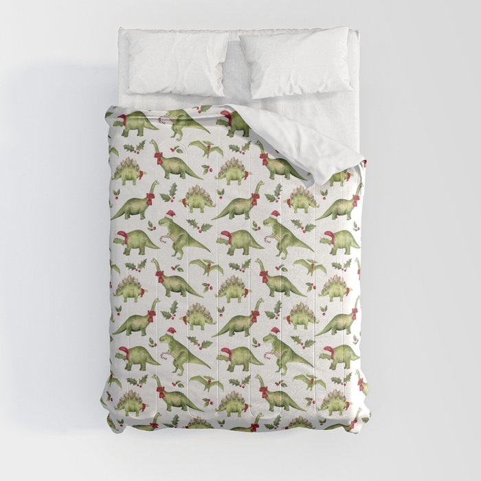 Christmas Dinos - Green Comforter