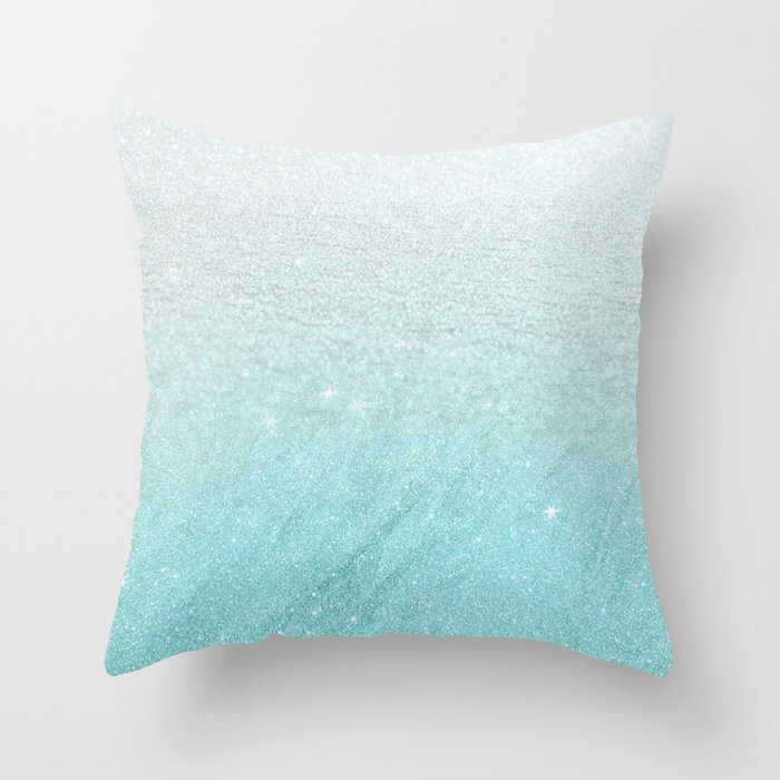 Modern Chic Teal Pastel Gradient Faux Glitter Throw Pillow By