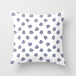 Navy Blue Tropical Leaf Silhouette Seamless Pattern Throw Pillow