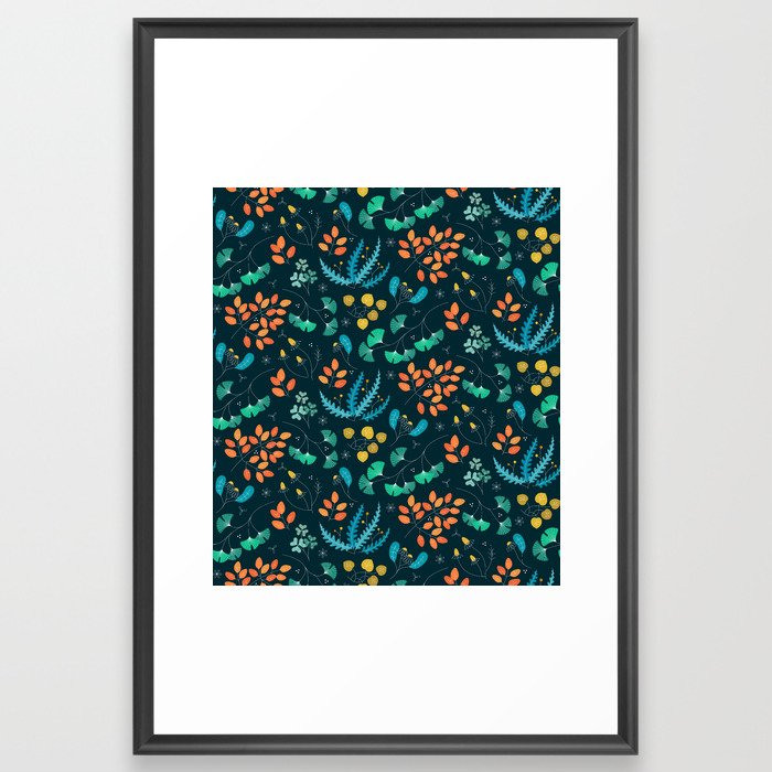 Nepi - dark green flower pattern Framed Art Print