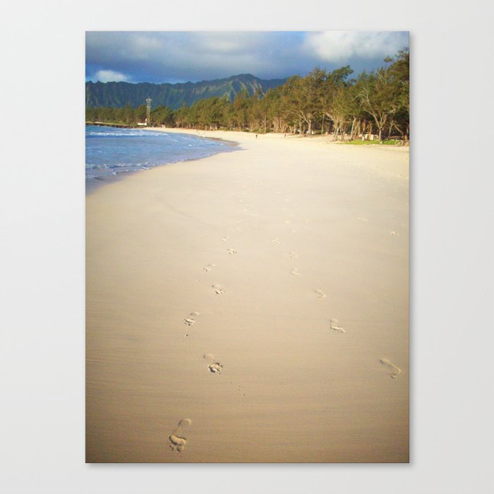 footprints in the sand. Canvas Print