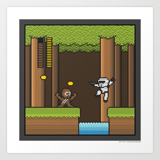 Mega Boss Battles - Chewie vs. Scout Trooper Art Print