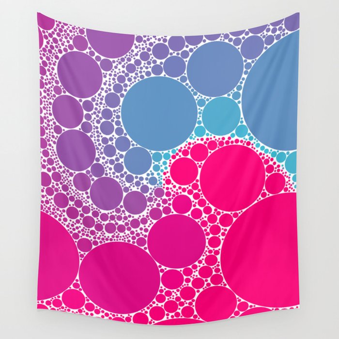 Hot Pink and Blue Polka Dot Swirl Abstract Pattern Wall Tapestry