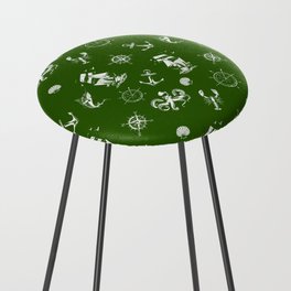 Green And White Silhouettes Of Vintage Nautical Pattern Counter Stool