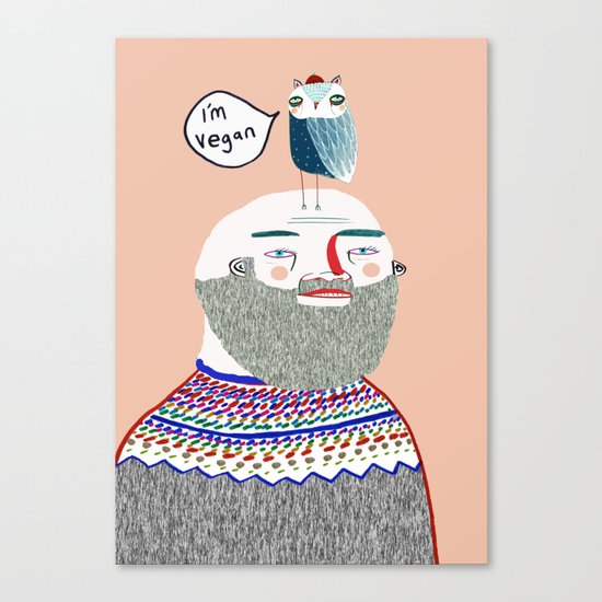 I'm Vegan. Vegan art, vegan, illustration, funny, vegan print Canvas Print