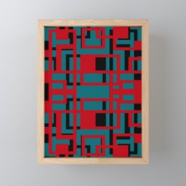Rectangles Red and Black Geo Abstract On Blue Framed Mini Art Print