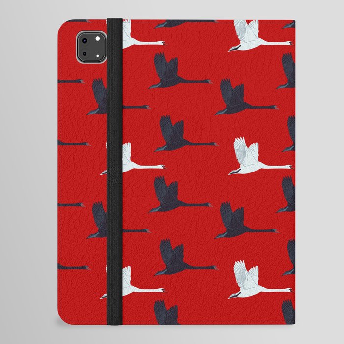 Flying Elegant Swan Pattern on Red Background iPad Folio Case