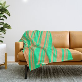 [ Thumbnail: Green & Brown Colored Lined Pattern Throw Blanket ]