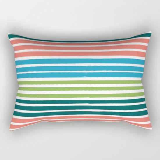 Minimal striped summer tropical pattern blue green happy pattern for beach Rectangular Pillow