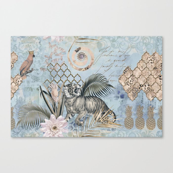 The Year Of The Tiger Pastel Blue Fantasy Mixed Media Art Canvas Print