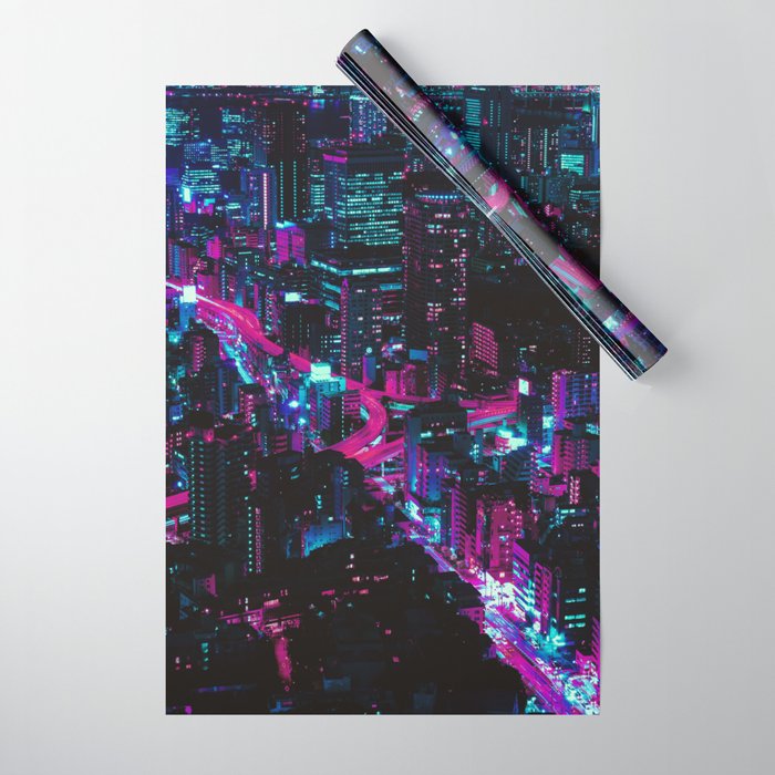 Cyberpunk Vaporwave City Wrapping Paper