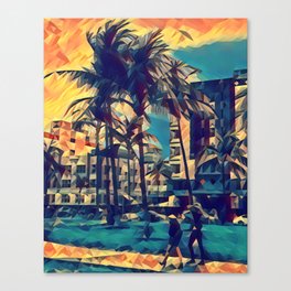Miami South Beach with Palm Trees along the Ocean Drive Canvas Print