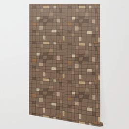 Retro Midcentury Art Warped Tiles Brown Wallpaper