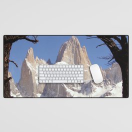 Argentina Photography - Huge Snowy Mountains Seen From Between Two Trees Desk Mat