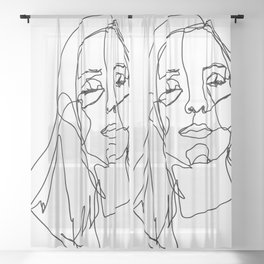 LINE ART FEMALE PORTRAITS III-I-I Sheer Curtain