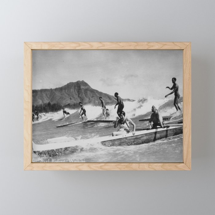 Vintage Surfing Hawaii Framed Mini Art Print
