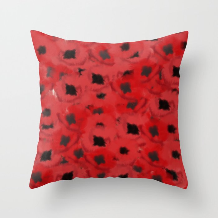 Field of Poppies In Summer Throw Pillow | Painting, Digital, Field-of-poppies, Poppies, Red-poppies, Poppy-art, Poppy, Field-of-red-poppies, Bunch-of-poppies, Cluster-of-poppies