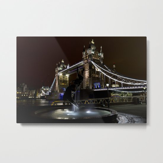 Girl and dolphin and Tower Bridge Metal Print